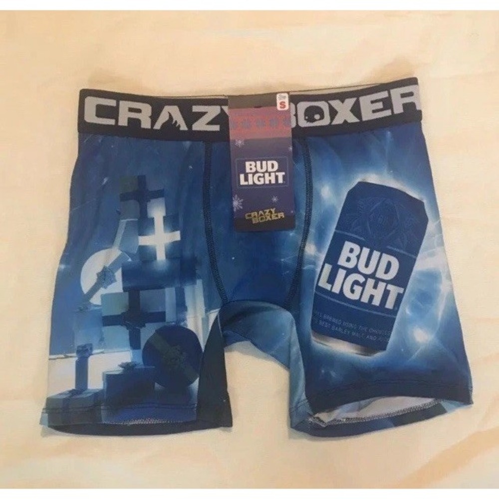 Crazy Boxer Bud Light Blue Christmas Xmas presents Boxer Briefs Men's Small